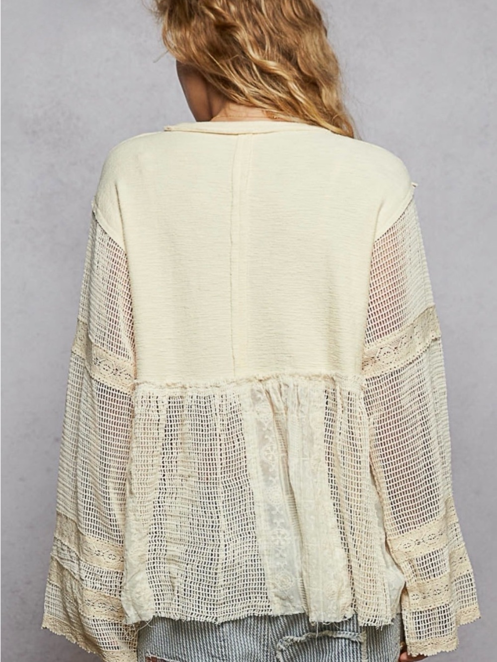 POL Lace Me Later Mesh Bell Sleeve Blouse Cream - Picture 3 of 4